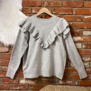 Loft Ruffle Yoke Pebble Grey Heather Sweater Size XL extra large New NWT 570591